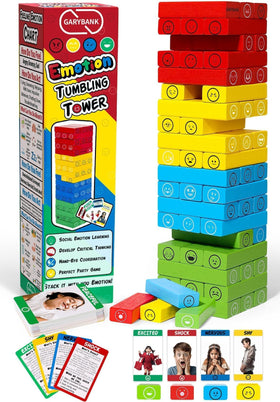 Garybank Emotion Tower blocks with colorful emoticons, ideal for classroom SEL activities.