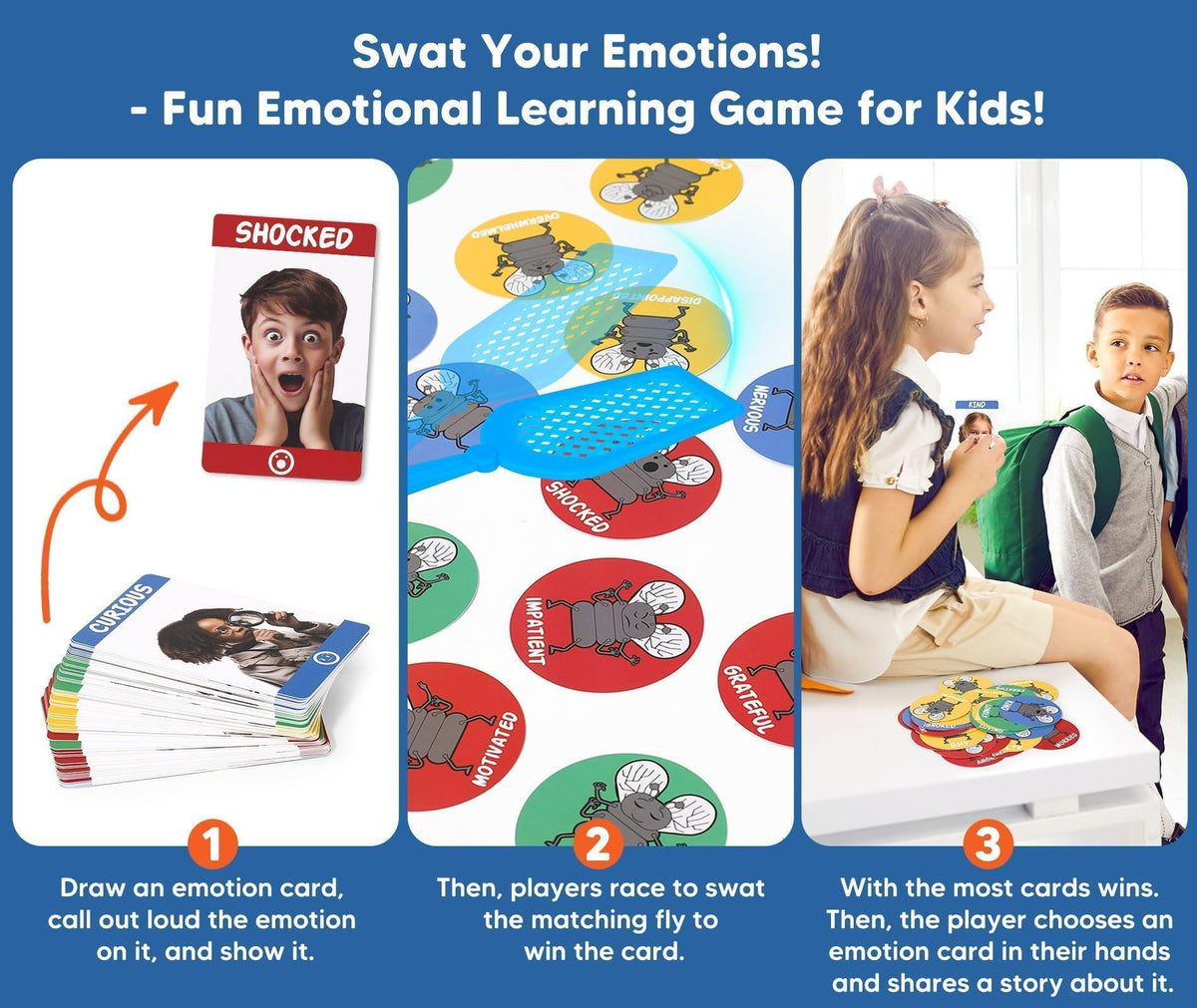 Garybank Emotions Swat Game fly cards aid quick emotion matching