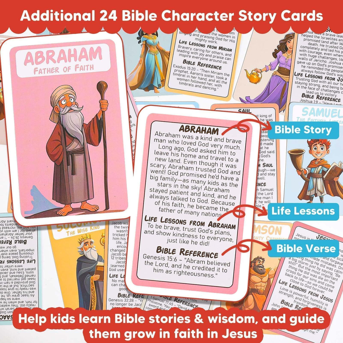 Garybank Guess Bible card set highlights key characters for engaging trivia.