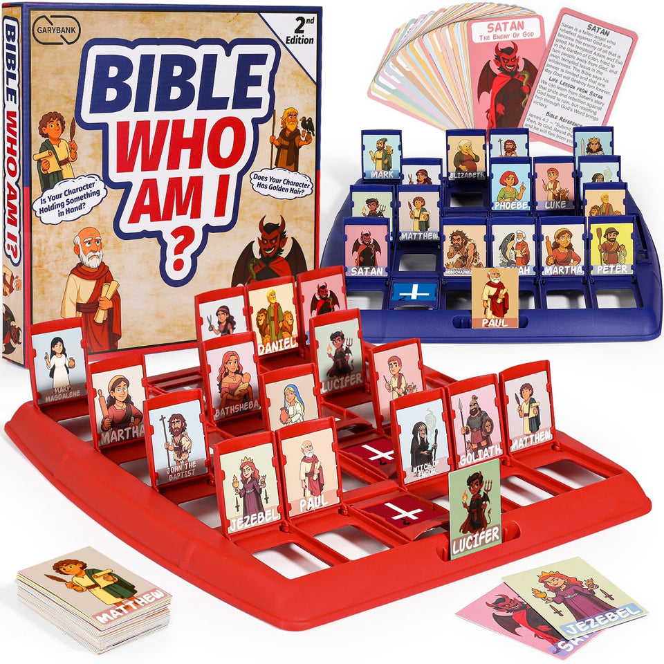 Garybank Guess Bible Who Am I Game box with vibrant colors for family play