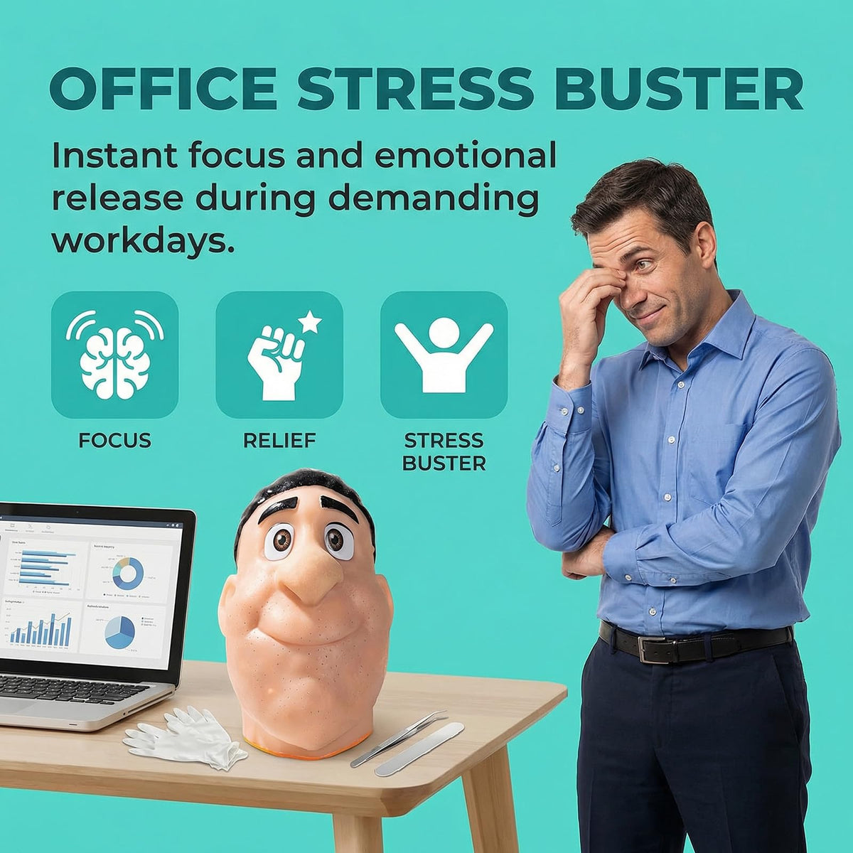 GASDBYUB Pimple Daddy on a desk, a playful stress-relief option