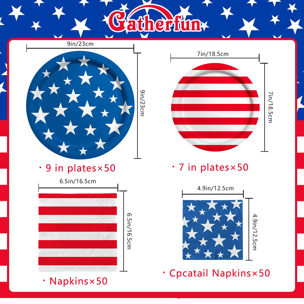 Gatherfun American flag dessert plates adding patriotic flair to desserts at gatherings.