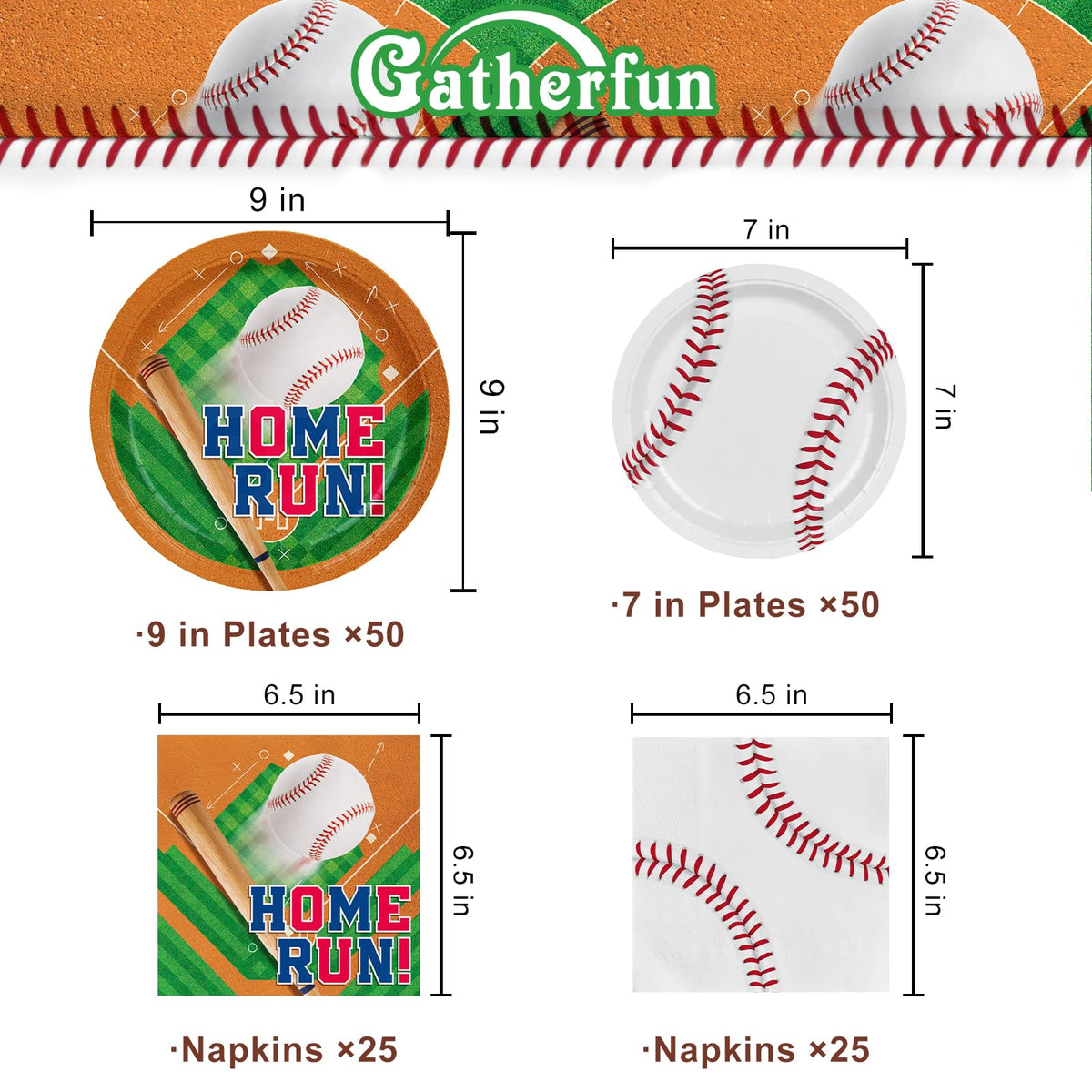 Gatherfun baseball party plates dessert 7 inch ideal for sweet treats during game nights.