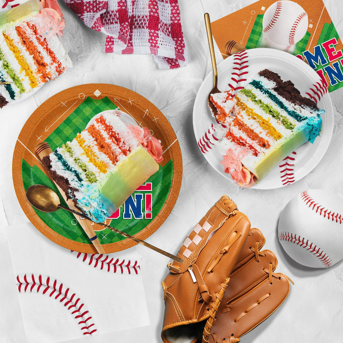 Gatherfun baseball party theme diamond backdrop enhances authentic ballpark vibes for any table.