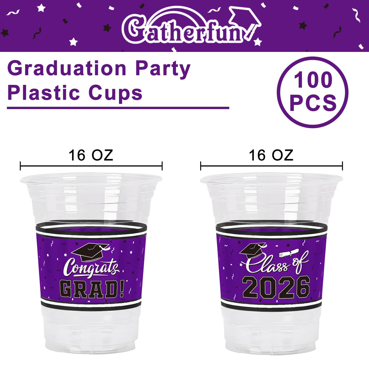 Gatherfun class of 2026 cups featuring hats and scrolls for celebratory look.
