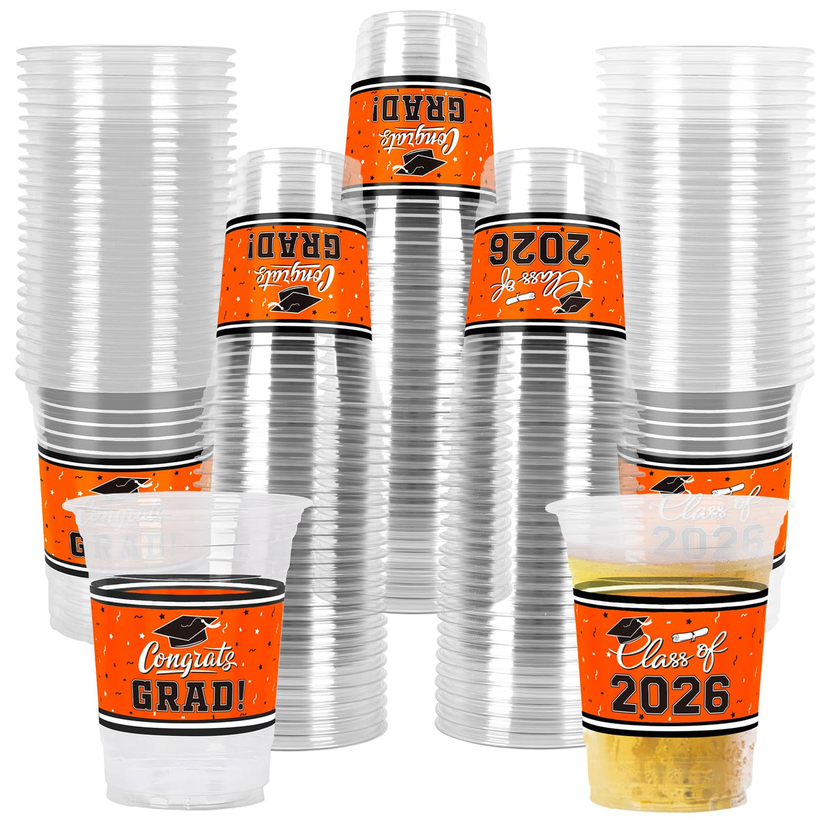 Gatherfun class of 2026 graduation cups in bright orange with 16oz capacity.