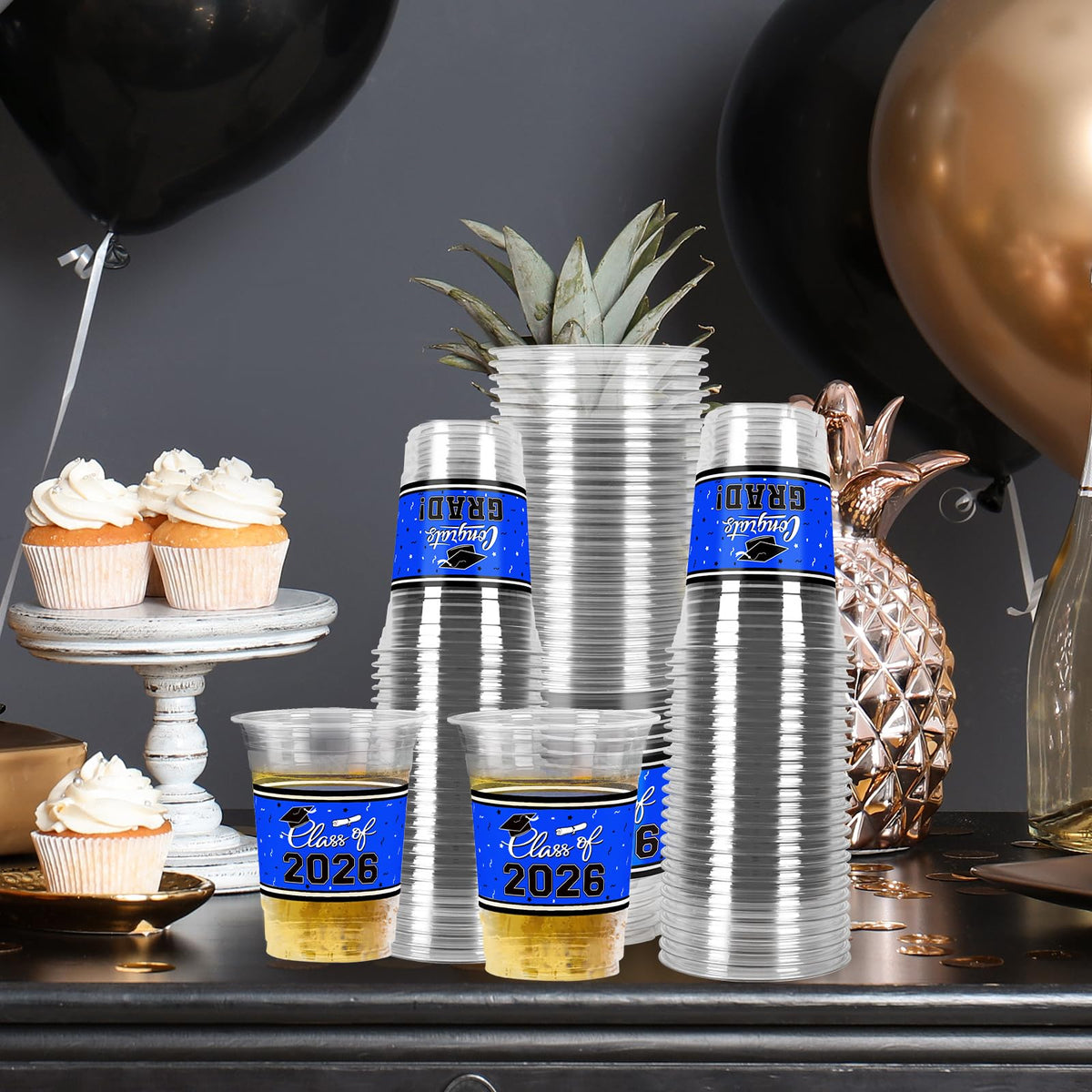 Gatherfun class-of-2026-icons cups feature hats and scrolls for memorable decor.