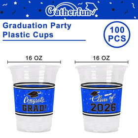 Gatherfun congrats grad 2026 cups angled for dynamic party visuals and labeling.