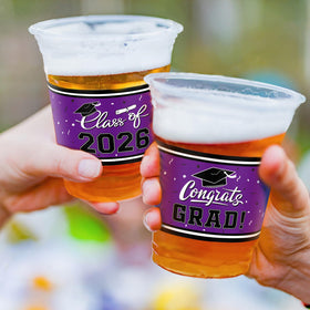 Gatherfun vibrant grad cups with bold slogans to elevate party decor.