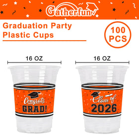 Gatherfun cups feature congrats grad hats and scrolls for festive service.