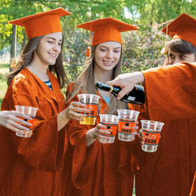 Gatherfun durable orange cups provide versatile service for graduation events.