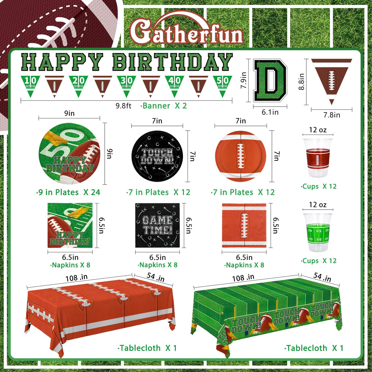 Gatherfun football dessert plates 7in feature two designs for fun, themed treats.