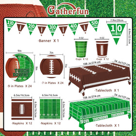 Gatherfun football kit dessert plates with yard-line graphics adding color to treats