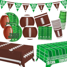 Gatherfun football kit dinner plates on a table with field-inspired design for a celebratory meal
