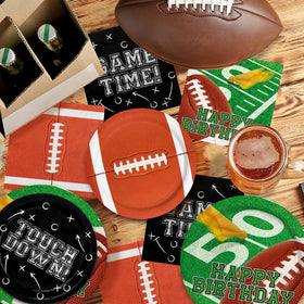 Gatherfun football napkins mix designs help manage spills in a lively celebration.