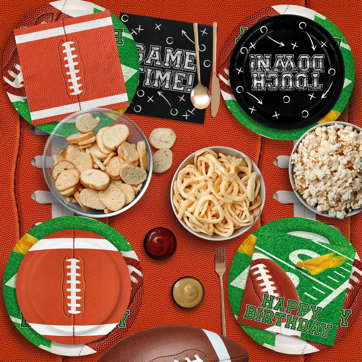 Gatherfun touchdown tablecloth 54x108 adds authentic field flair to the party setup.