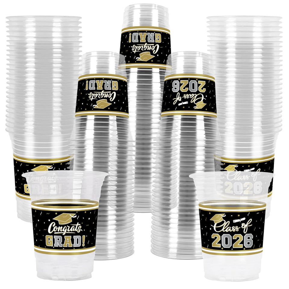 Gatherfun graduation cups 16oz black and gold for sturdy party serving