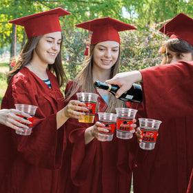 Gatherfun graduation party cups as practical decor and serving solution.