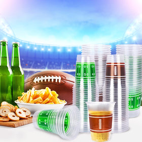 Gatherfun outdoor picnic setup featuring football cups for drinks.