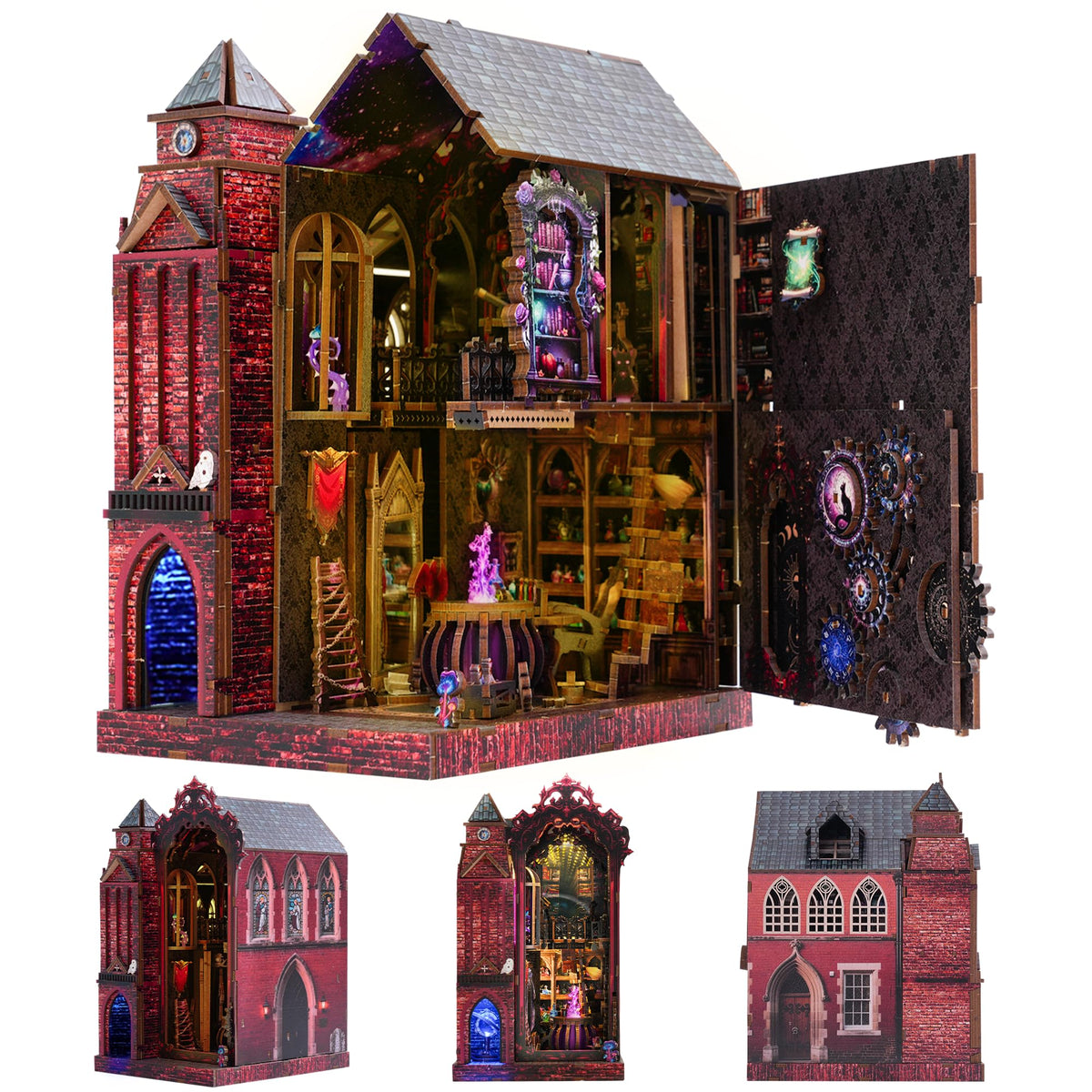 GATTLELIC Book Nook Kit opens the magic castle door for a cozy shelf display.
