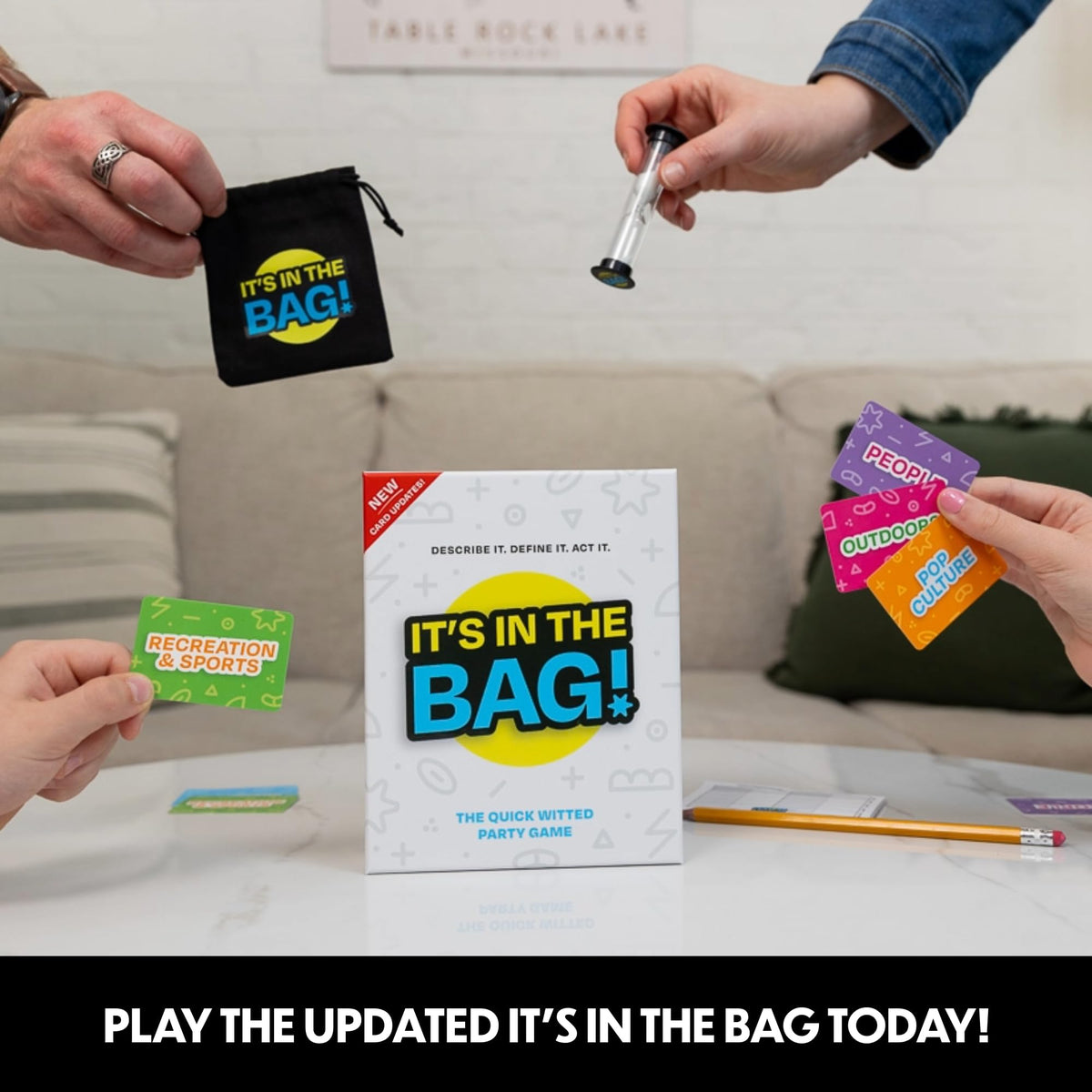 Fast-paced rounds of It’s in The Bag spark quick thinking and fun