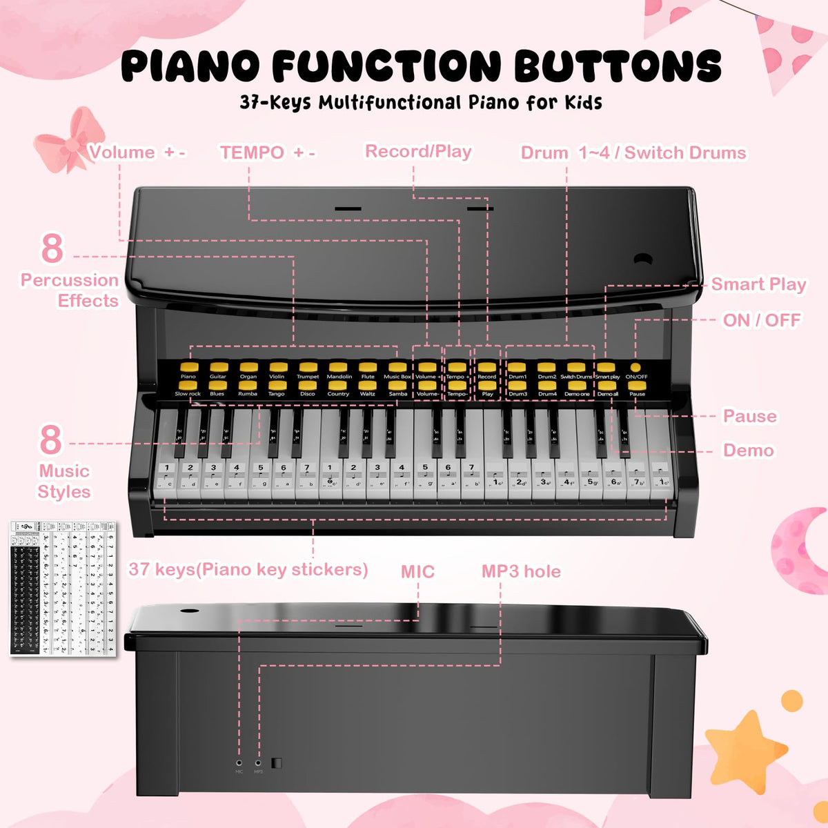 GAYUPLO kids piano with microphone invites interactive singing