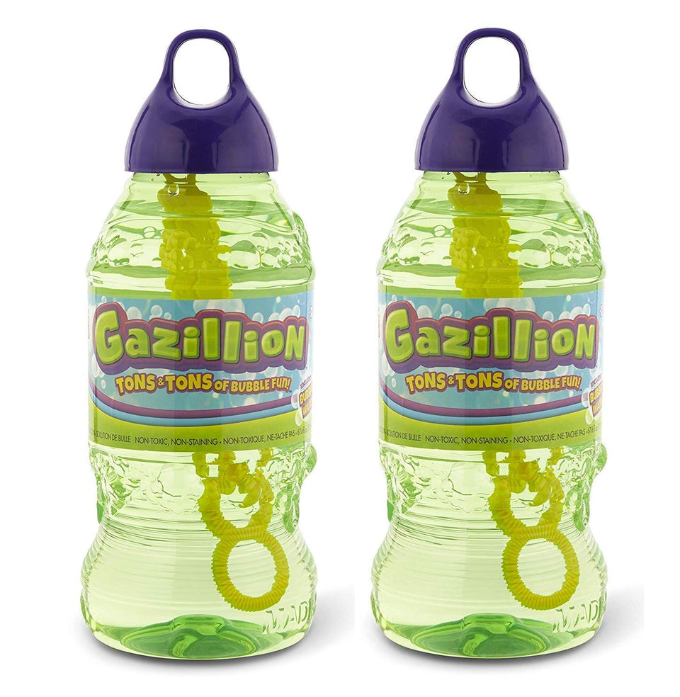Gazillion Bubbles 2L bottle of eco-friendly bubble solution ready for outdoor play