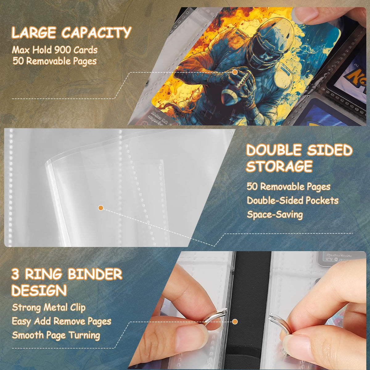 Gbchais 3-ring metal binder allows easy page swaps and customization.