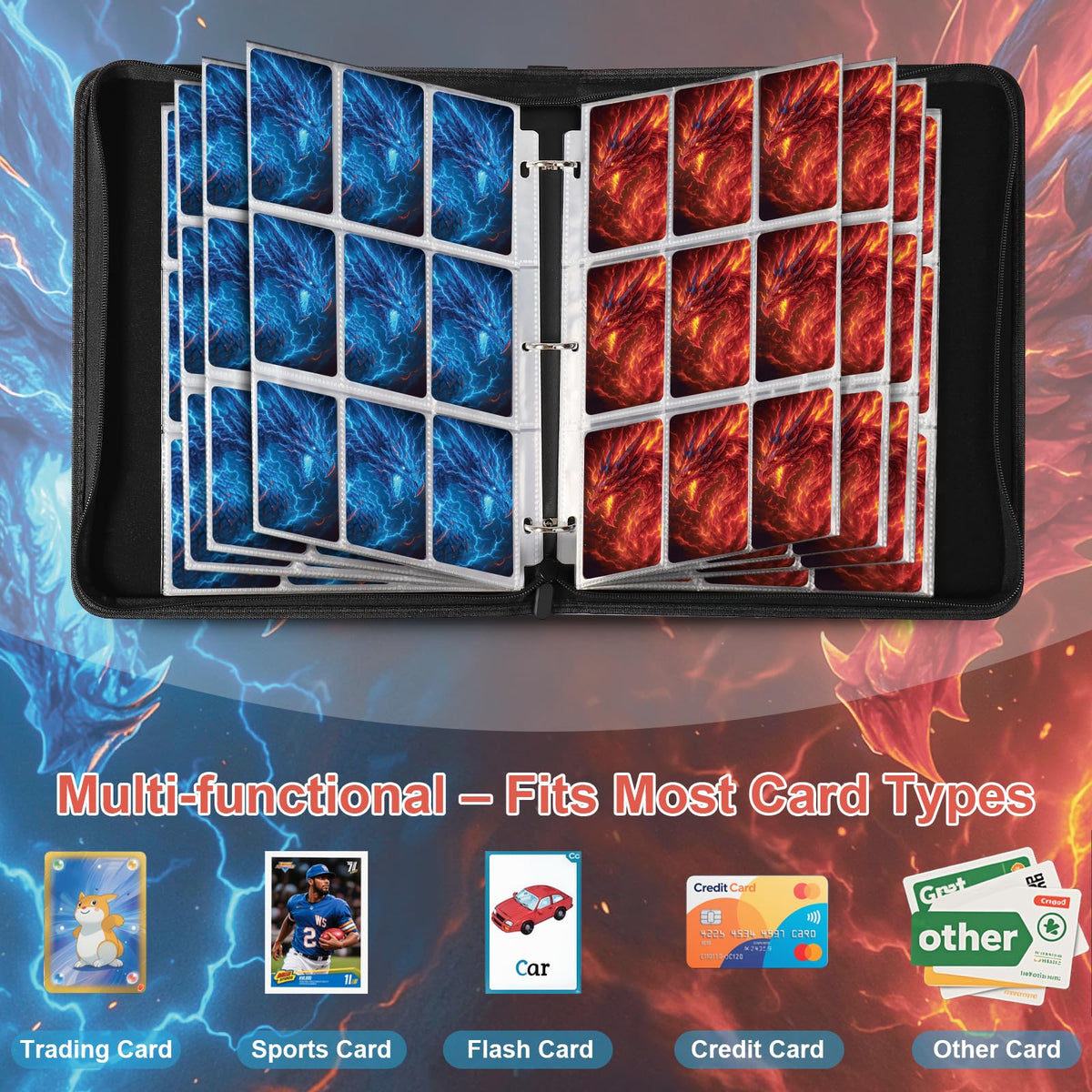 Gbchais Dragon binder open inside with removable sleeves for easy access.