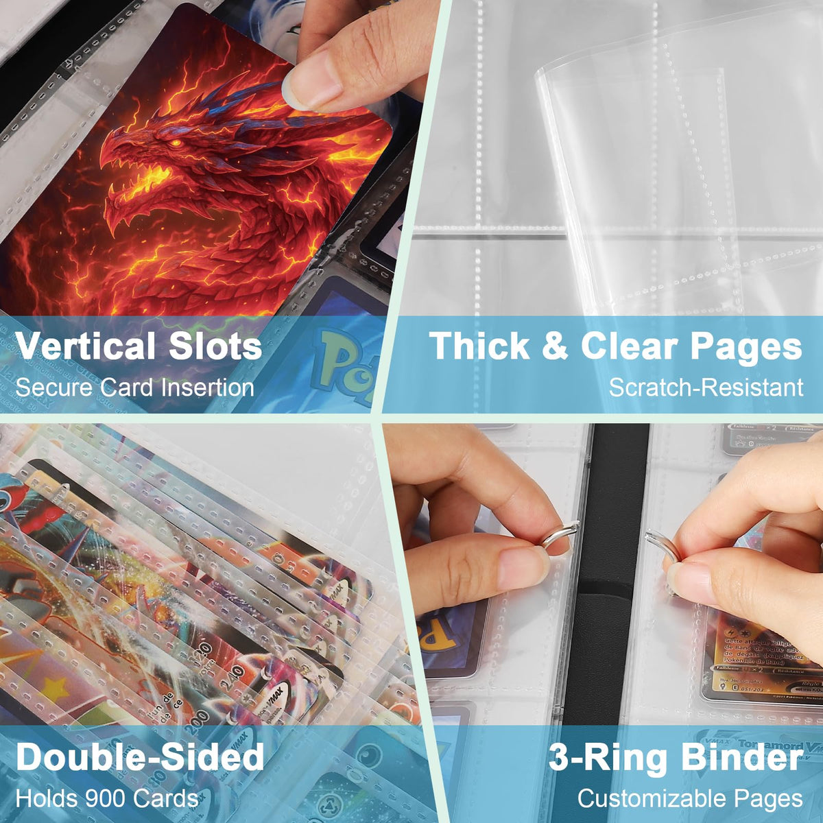 Gbchais Dragon binder shows 50 removable sleeves for flexible card storage.