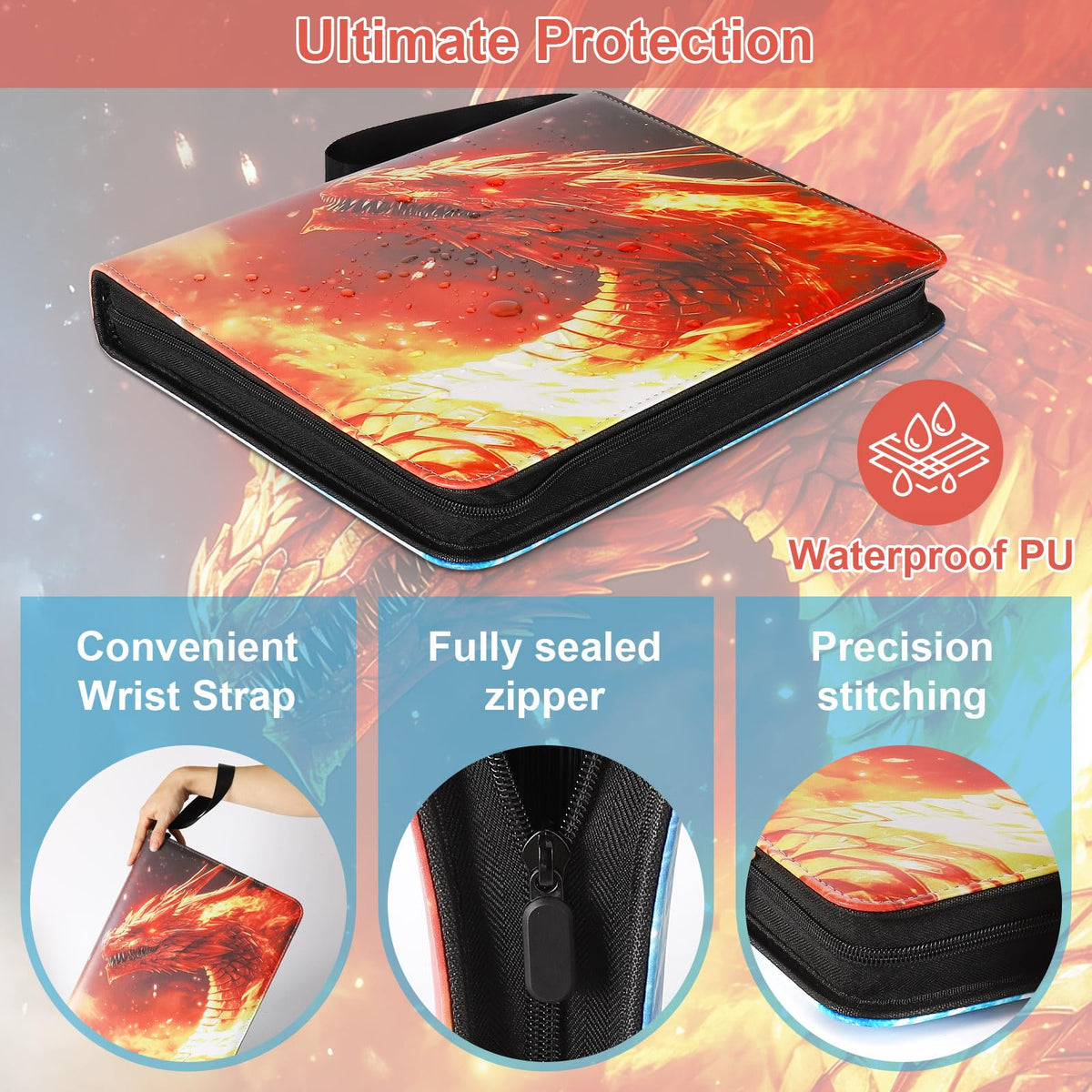 Gbchais Fire & Ice Dragon binder open view shows spacious internal layout for easy card access