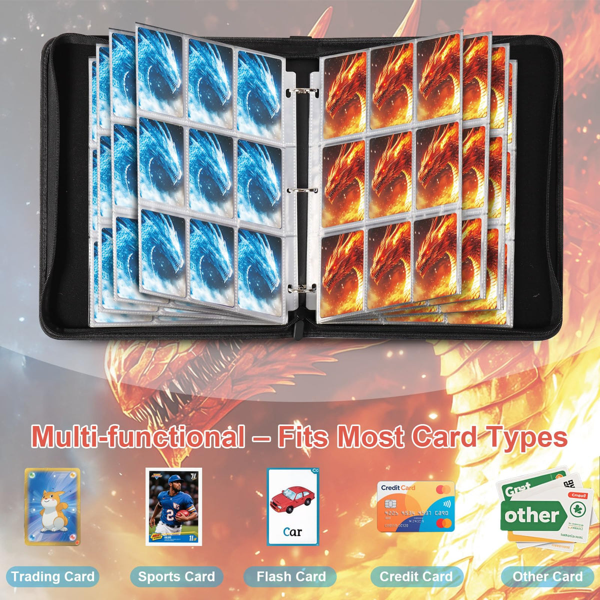 Gbchais Fire & Ice Dragon 50 sleeves inside keep cards protected and organized