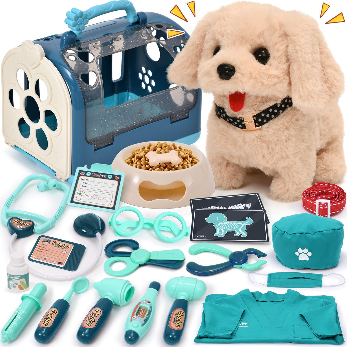 G.C 22Pcs Dog Doctor Kit electric stuffed dog for immersive pretend play and care learning