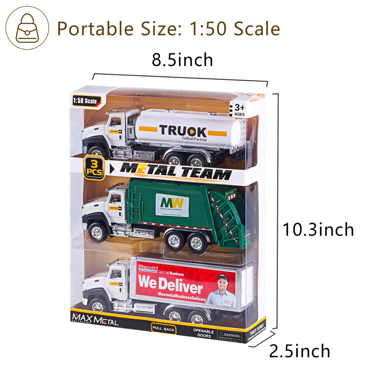 G.C 3-pack diecast scale 1:50 trucks for authentic play