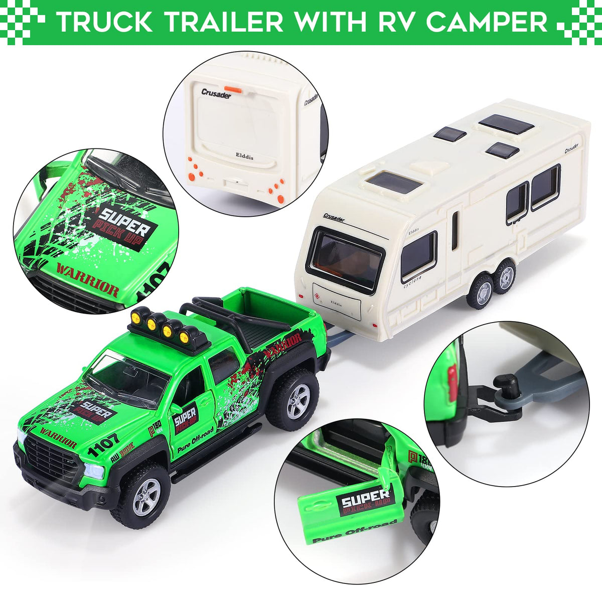 G.C 4 Pack Pickup Truck Trailer Toys: trucks with opening doors for accessible interiors.