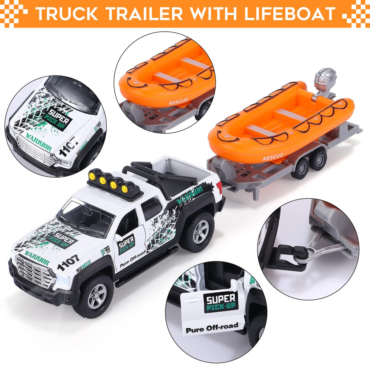 G.C 4 Pack Pickup Truck Trailer Toys: friction-powered wheels for smooth rolling action.