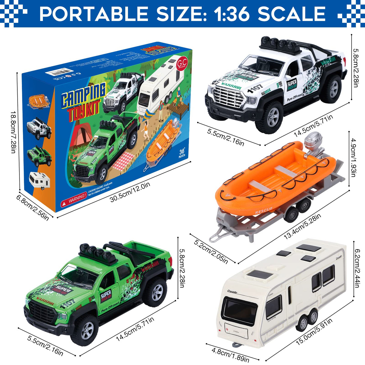G.C 4 Pack Pickup Truck Trailer Toys: light and sound effects enhance pretend play.