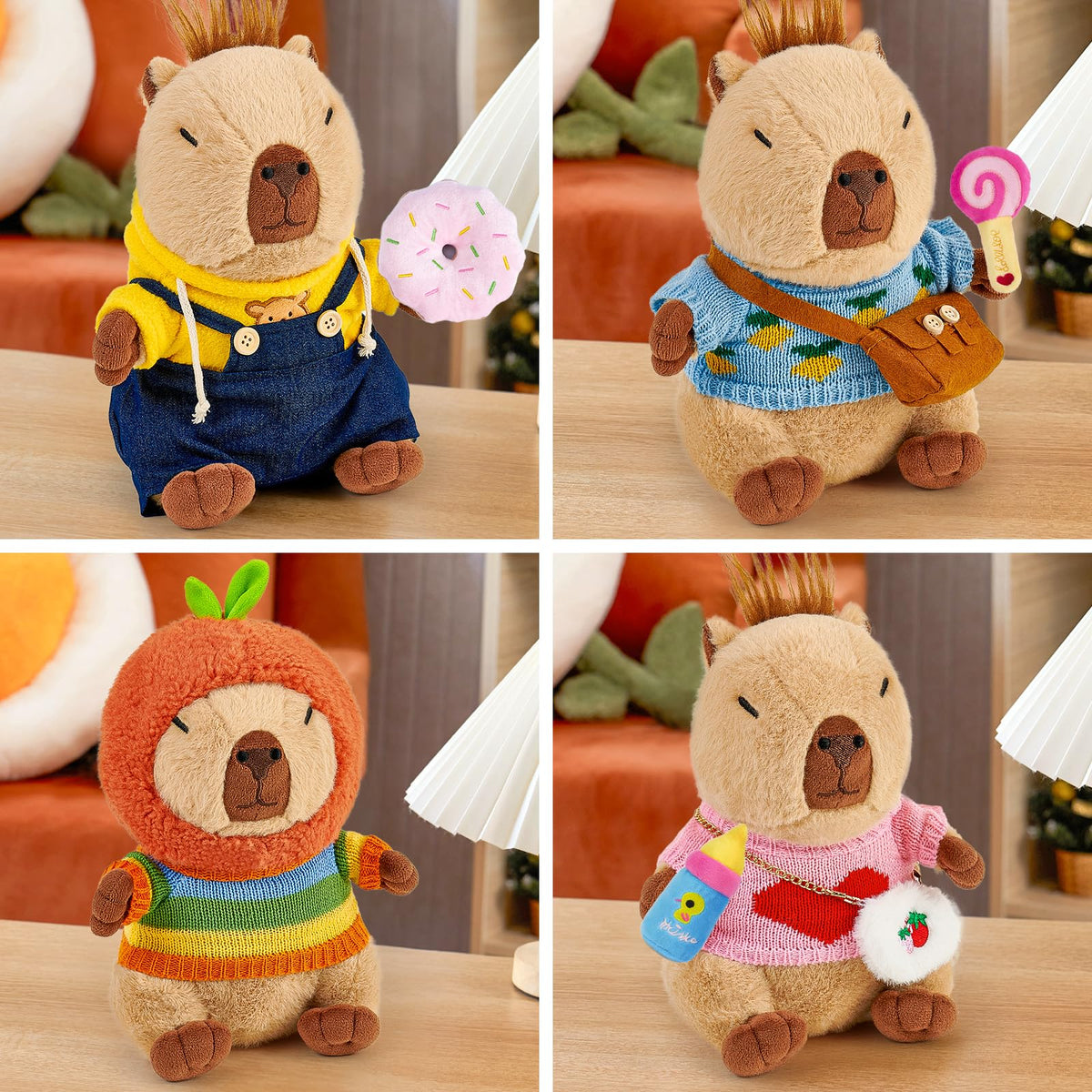 G.C capybara plush with overalls and bags for creative storytelling