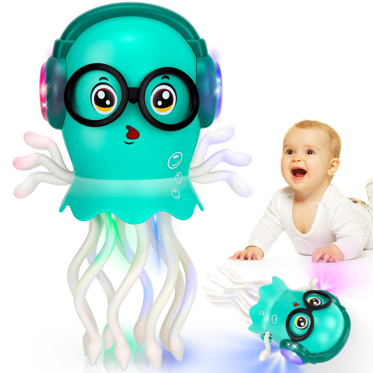 GDBAQAN Dancing Octopus Toy in dance mode with lights for tummy time