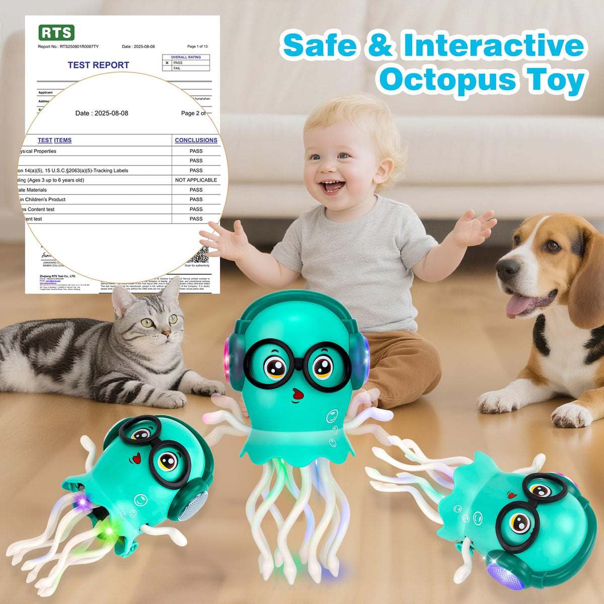 GDBAQAN Dancing Octopus Toy wheel-drive design enables smooth sliding and obstacle avoidance