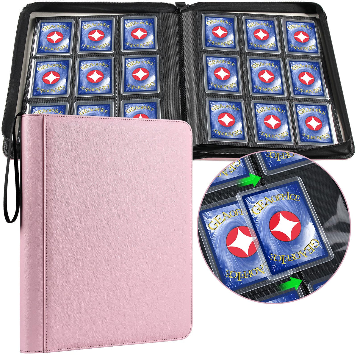 GEAoffice 9-pocket binder pink front view helps organize card collection