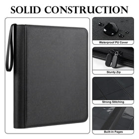 Side-loading pockets on the binder facilitate card insertion.