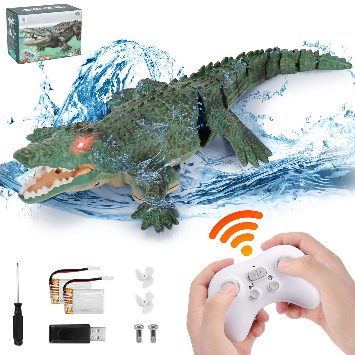 GearRoot RC crocodile front view for realistic pool play