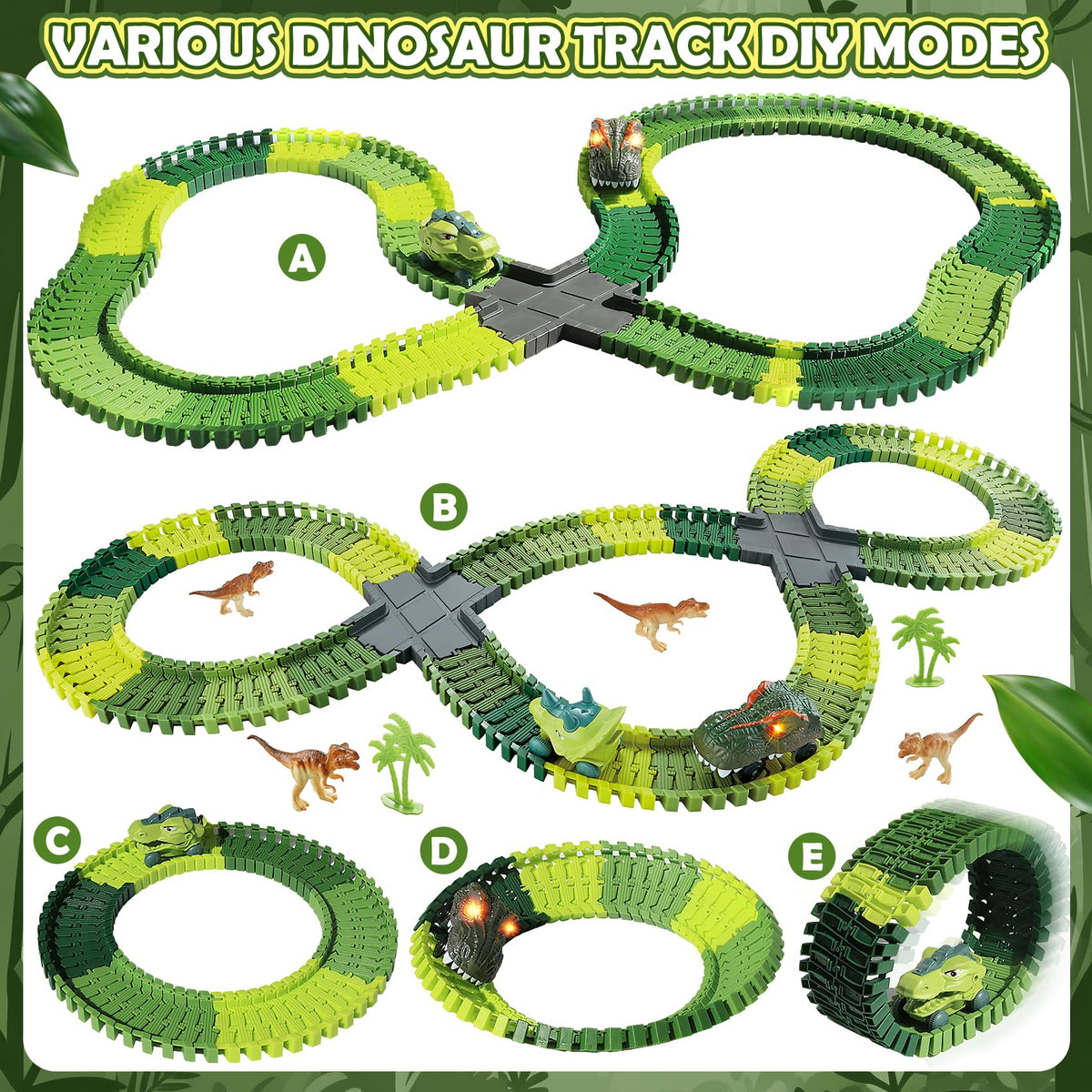 GearVibe flexible dino track connectors shown mid-build for versatile layouts.