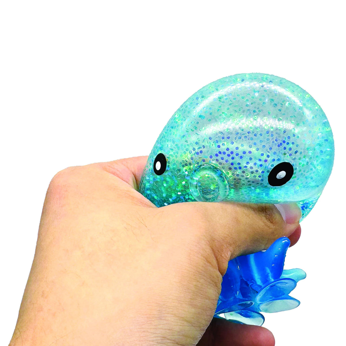 GEDDES Raymond octopus suction toy pink close-up showcasing squishy glitter head for sensory fun