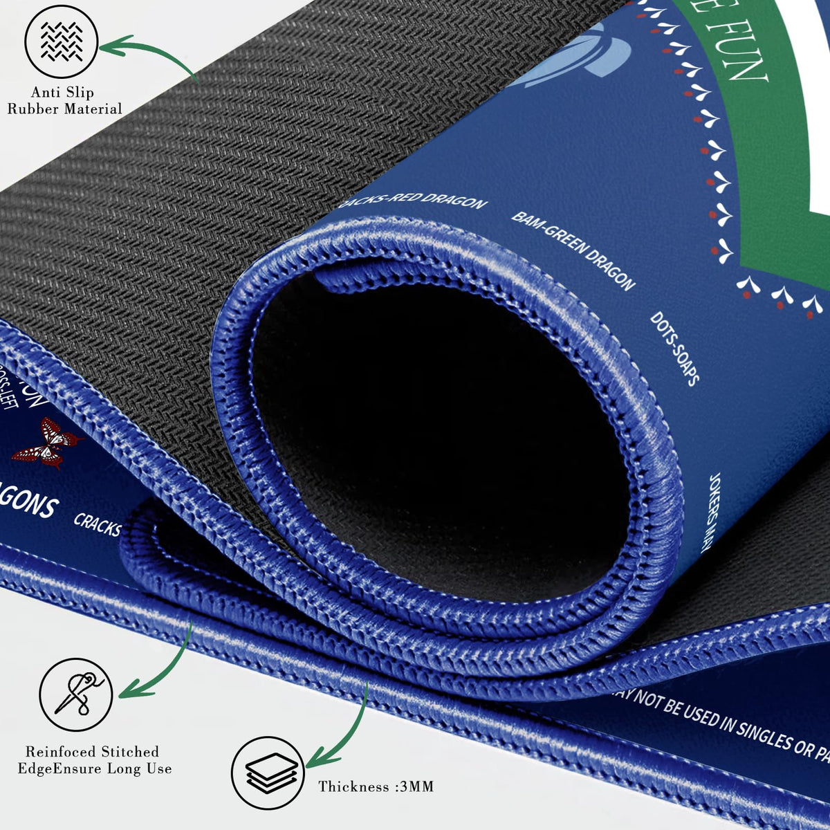Gedgan Mahjong Mat's anti-slip back keeps tiles steady and quiet.