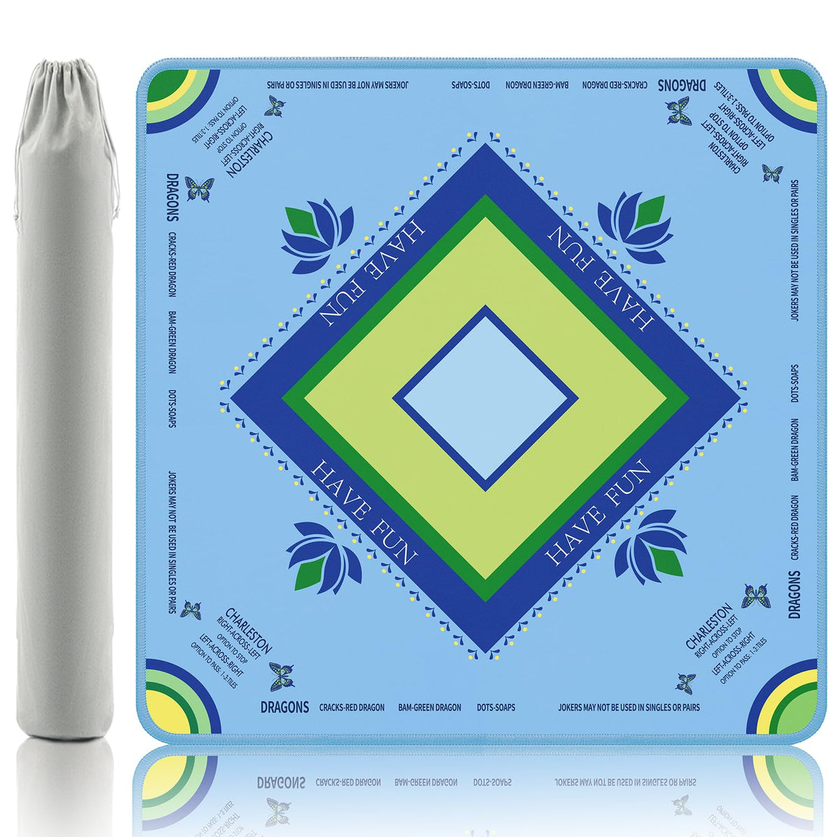 Gedgan Ocean Blue Mahjong Mat with lotus and butterfly artwork for elegant game nights