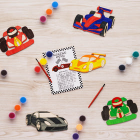 GeecozyLife wooden race car craft set for kids to color and customize.