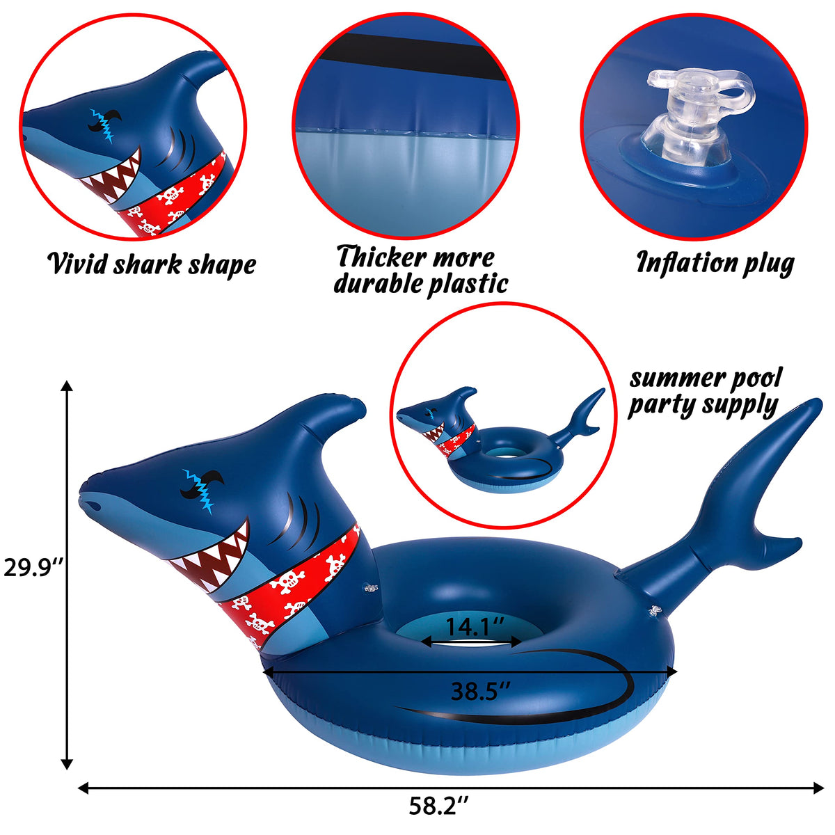 Geefuun shark pool float in use for splashy photos.
