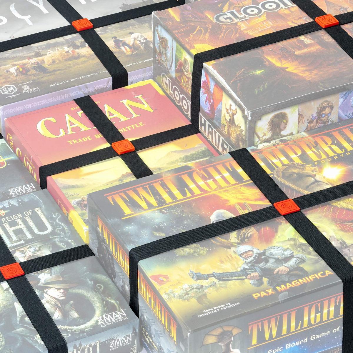 GEEKON elastic box bands keep board game boxes closed and protected during storage